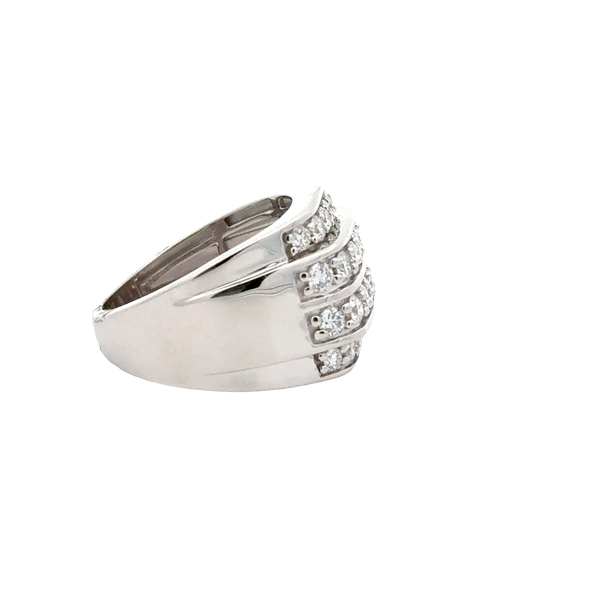 Men's multi-row diamond ring in sterling silver with lab-created diamonds, featuring a 2-carat total weight, by Solomon Jewelers.
