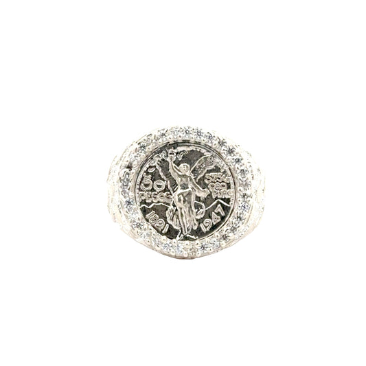Sterling silver 50 peso centenario coin ring with winged victory design from Solomon Jeweler