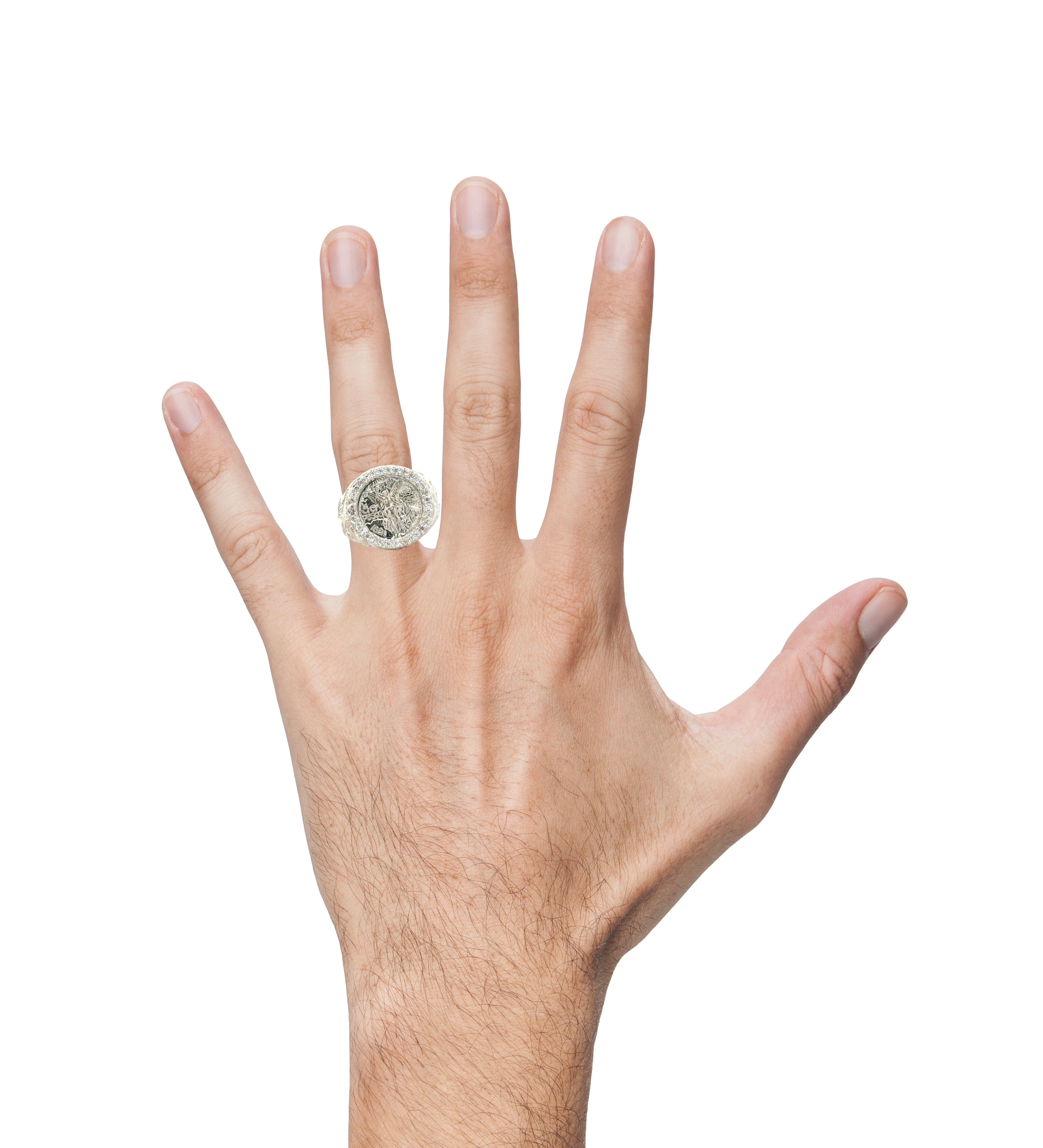 Sterling silver 50 peso centenario coin ring with winged victory design from Solomon Jeweler