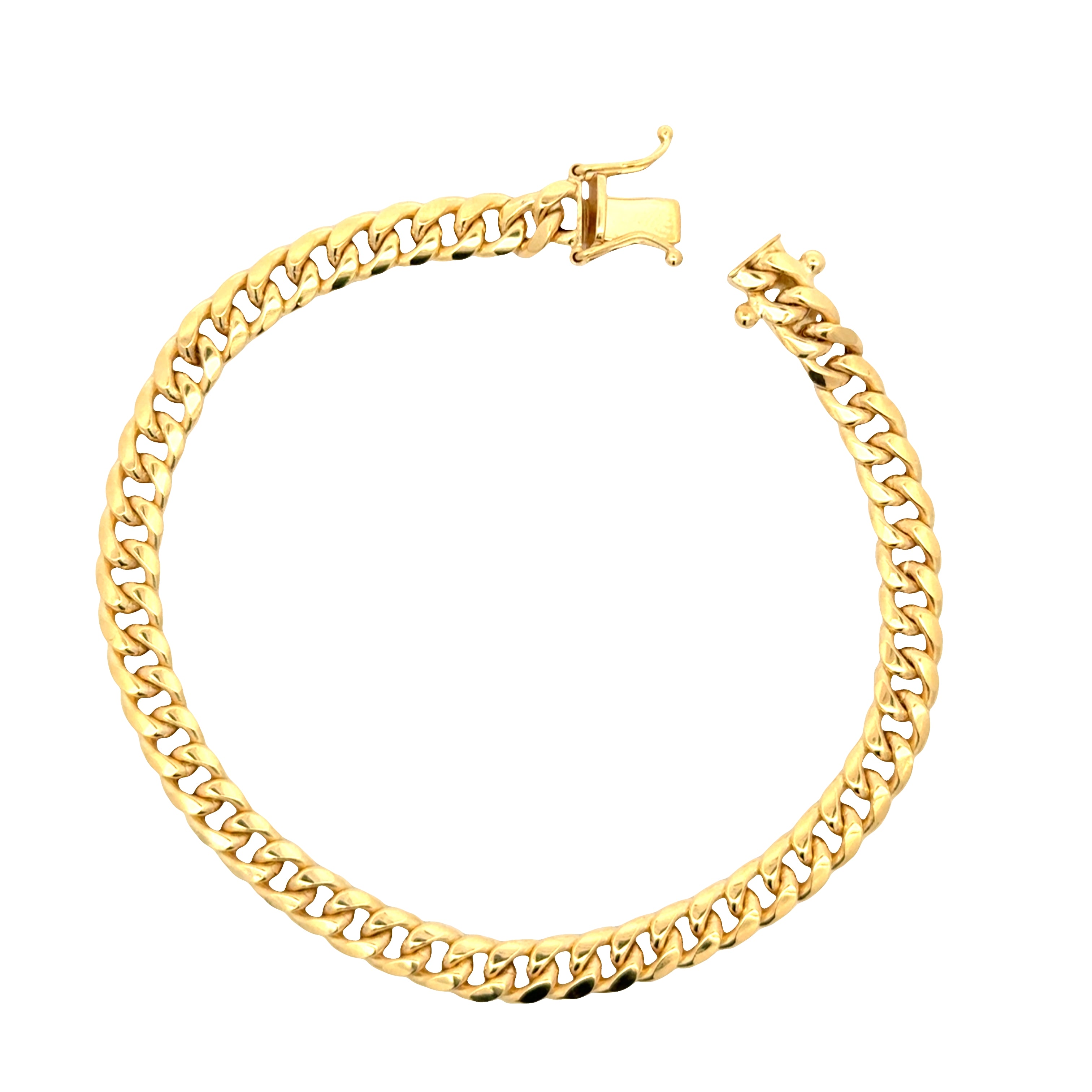 6mm hollow Miami Cuban bracelet in 10K yellow gold, featuring bold, interconnected links, displayed on a neutral background.