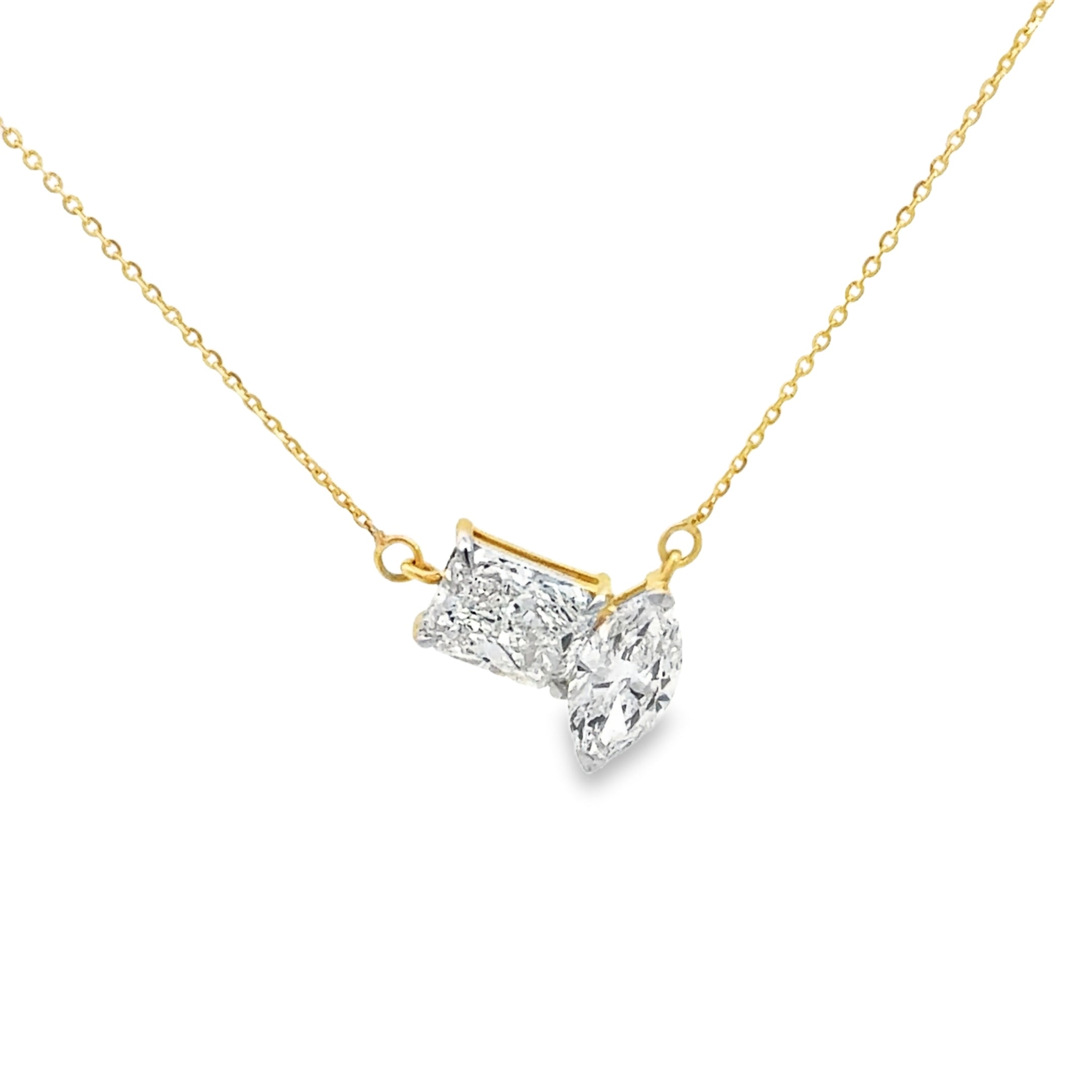 Modern two-stone lab diamond necklace in yellow gold