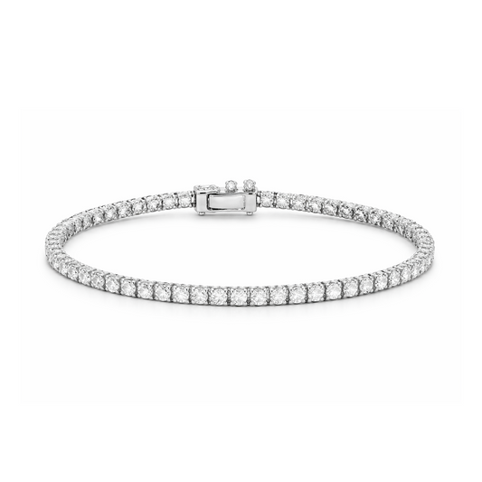 Silver sterling moissanite tennis bracelet with round brilliant stones by Solomon Jeweler