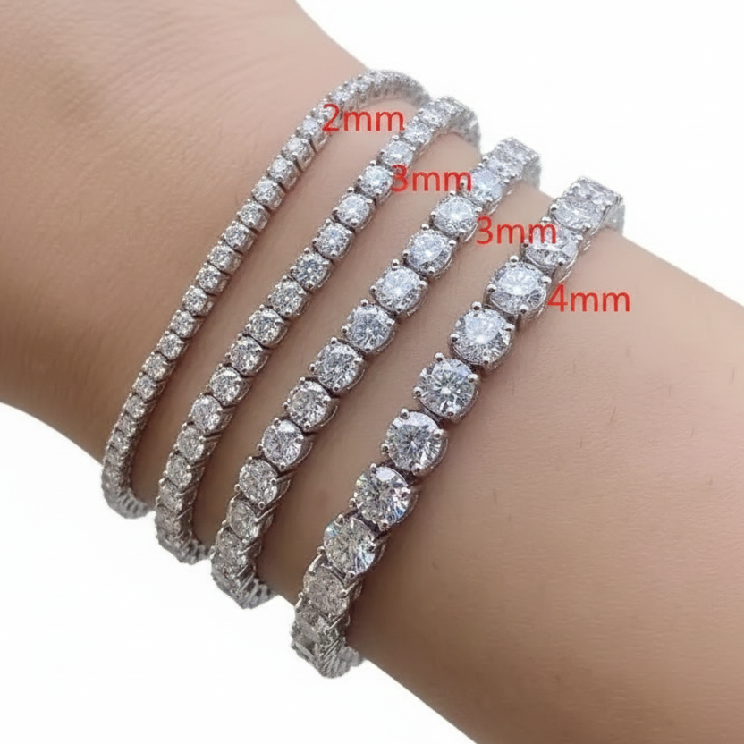 Silver sterling moissanite tennis bracelet with round brilliant stones by Solomon Jeweler