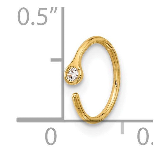 14k gold 20 gauge nose ring with cubic zirconia in a classic open hoop design, body jewelry by Solomon Jewelers.