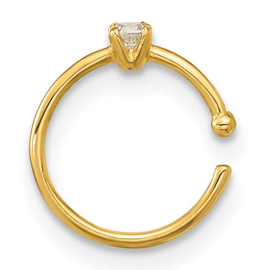 yellow gold open hoop nose ring with polished finish