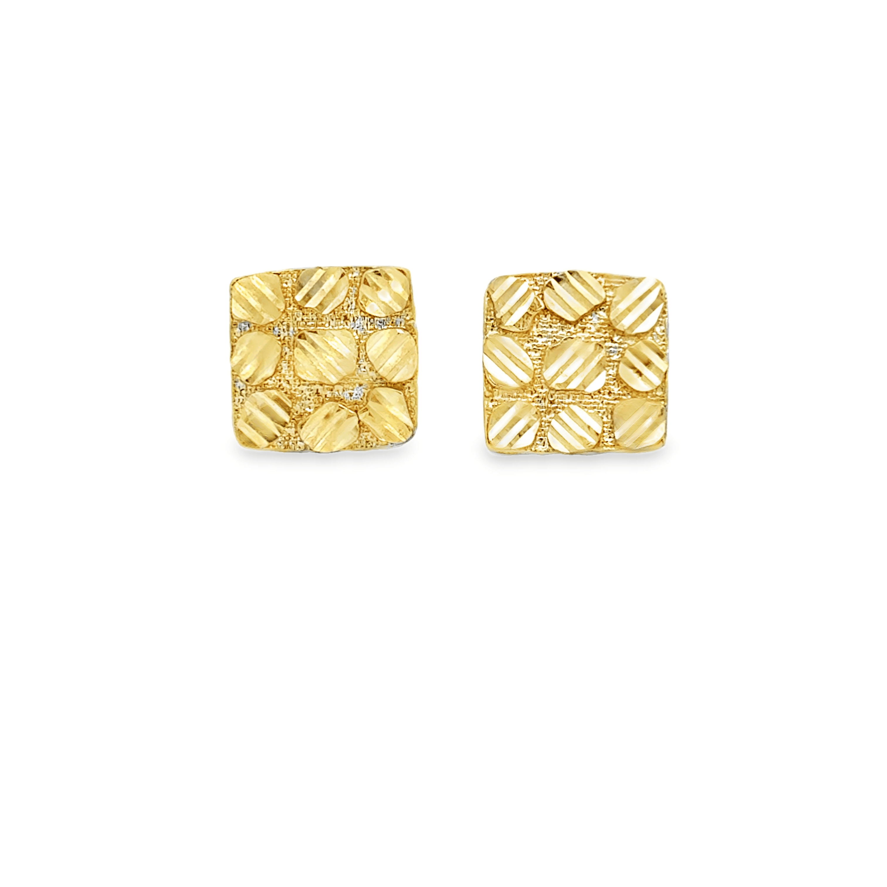 10 Karat Yellow Gold Square Nugget Earrings - Solomon Jewelers