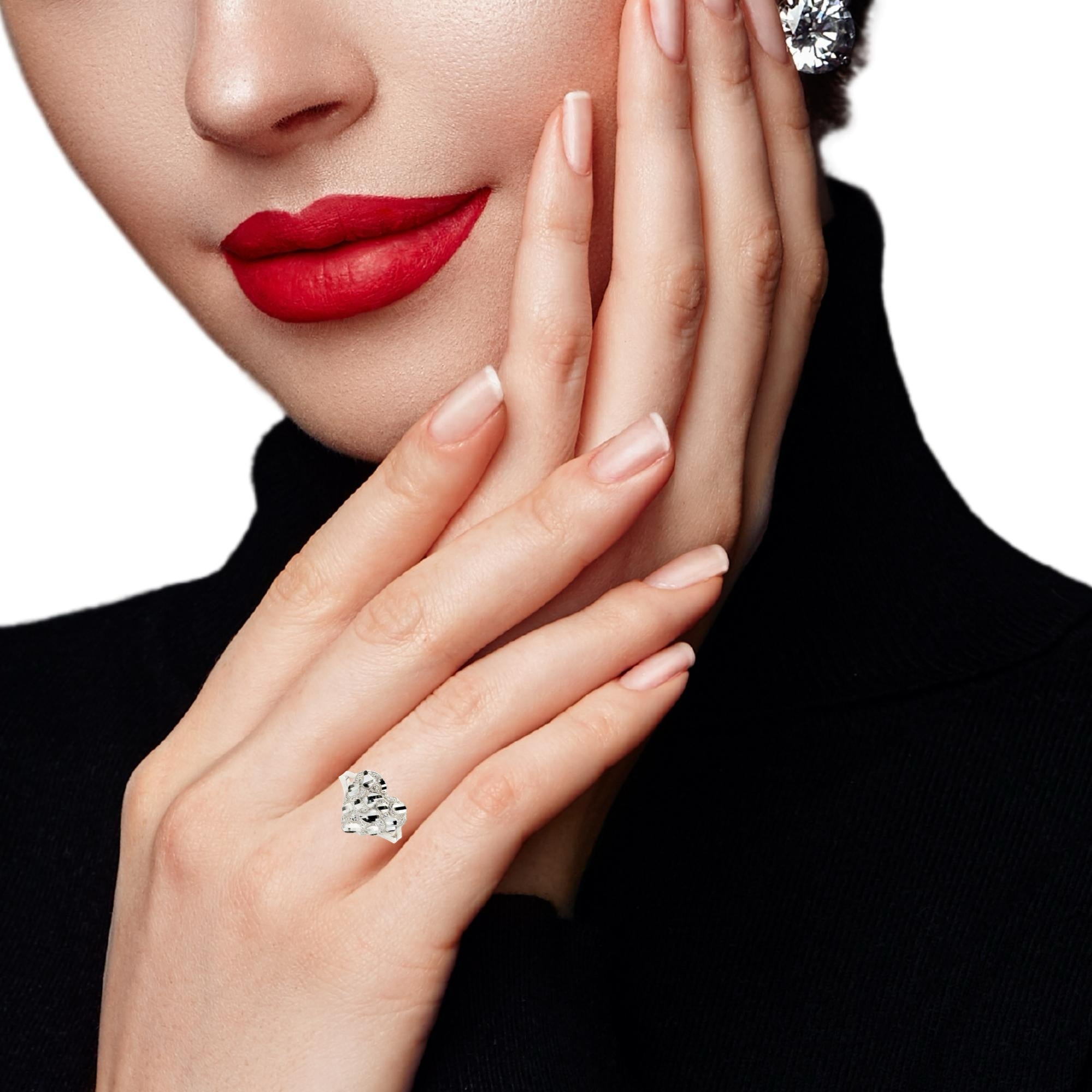 Sterling silver nugget heart ring with textured heart design from Solomon Jeweler Kansas