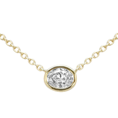 14K Yellow Gold oval Cut Diamond Bezel Necklace
