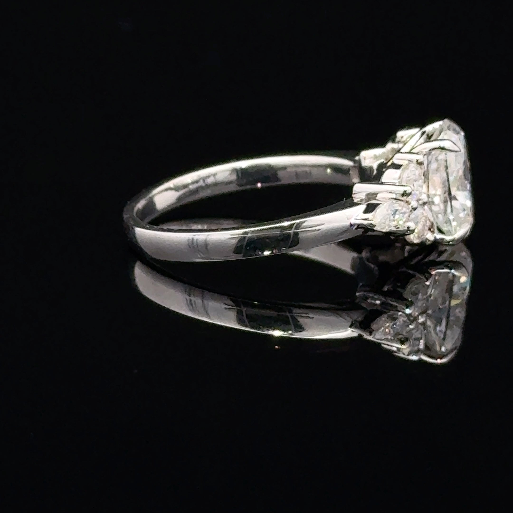 Oval Moissanite Silver Ring with Round and Marquise Side Clusters