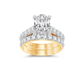 14K two-tone lab diamond solitaire bridal set with Oval Center stone