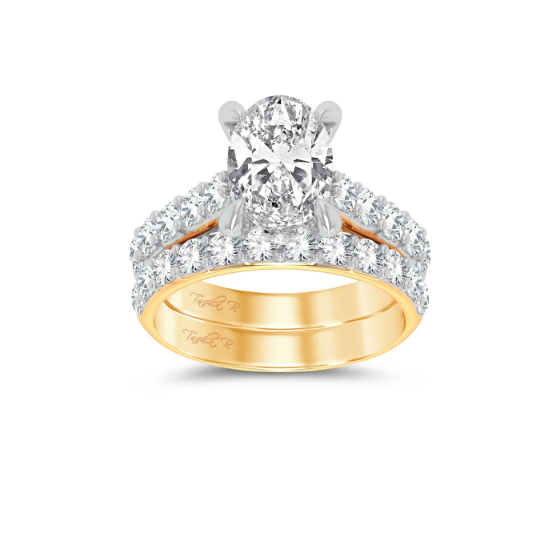 14K two-tone lab diamond solitaire bridal set with Oval Center stone