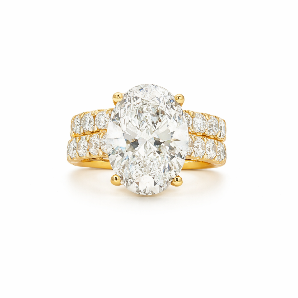 14K Yellow Gold Oval Lab Diamond Solitaire Bridal Ring with hidden halo cathedral setting – Solomon Jeweler