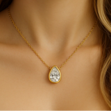 14KT Yellow Gold Pear-Shaped Diamond Pendant Necklace Front View