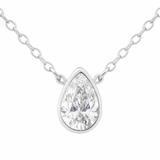 Solomon Jeweler white Gold Teardrop Diamond Solitaire Bezel Set Necklace