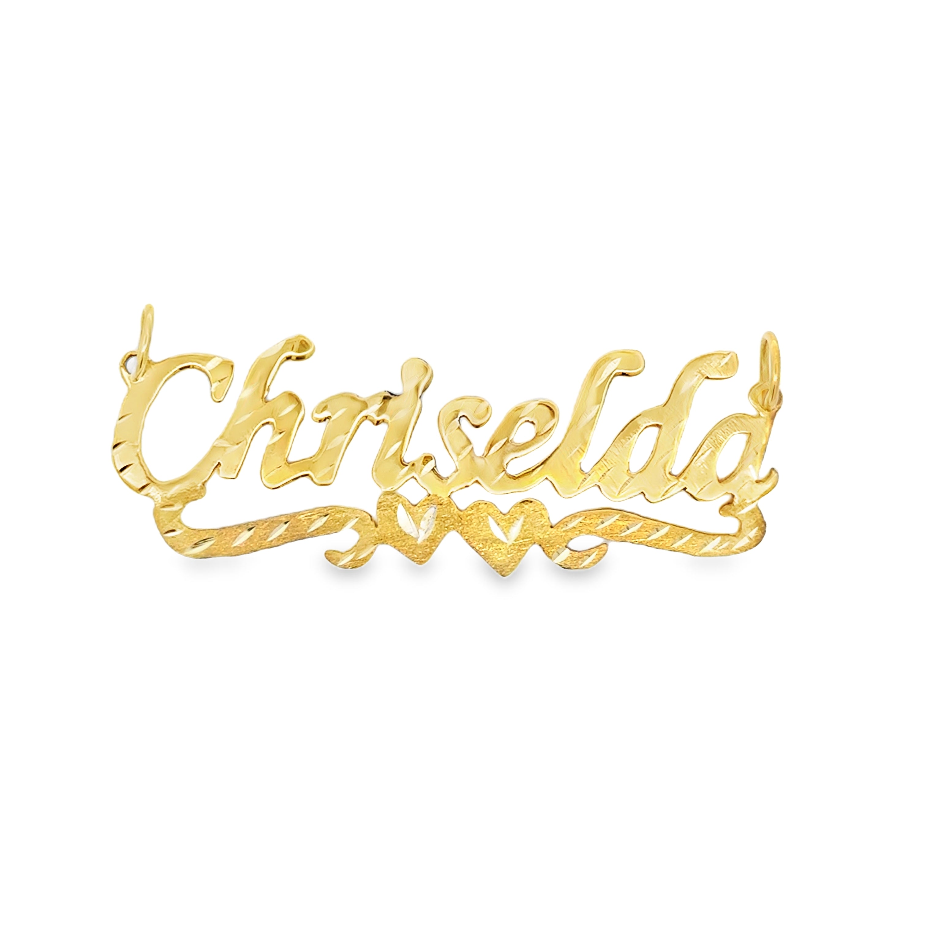 Personalized Gold Name Pendant with Heart Accents