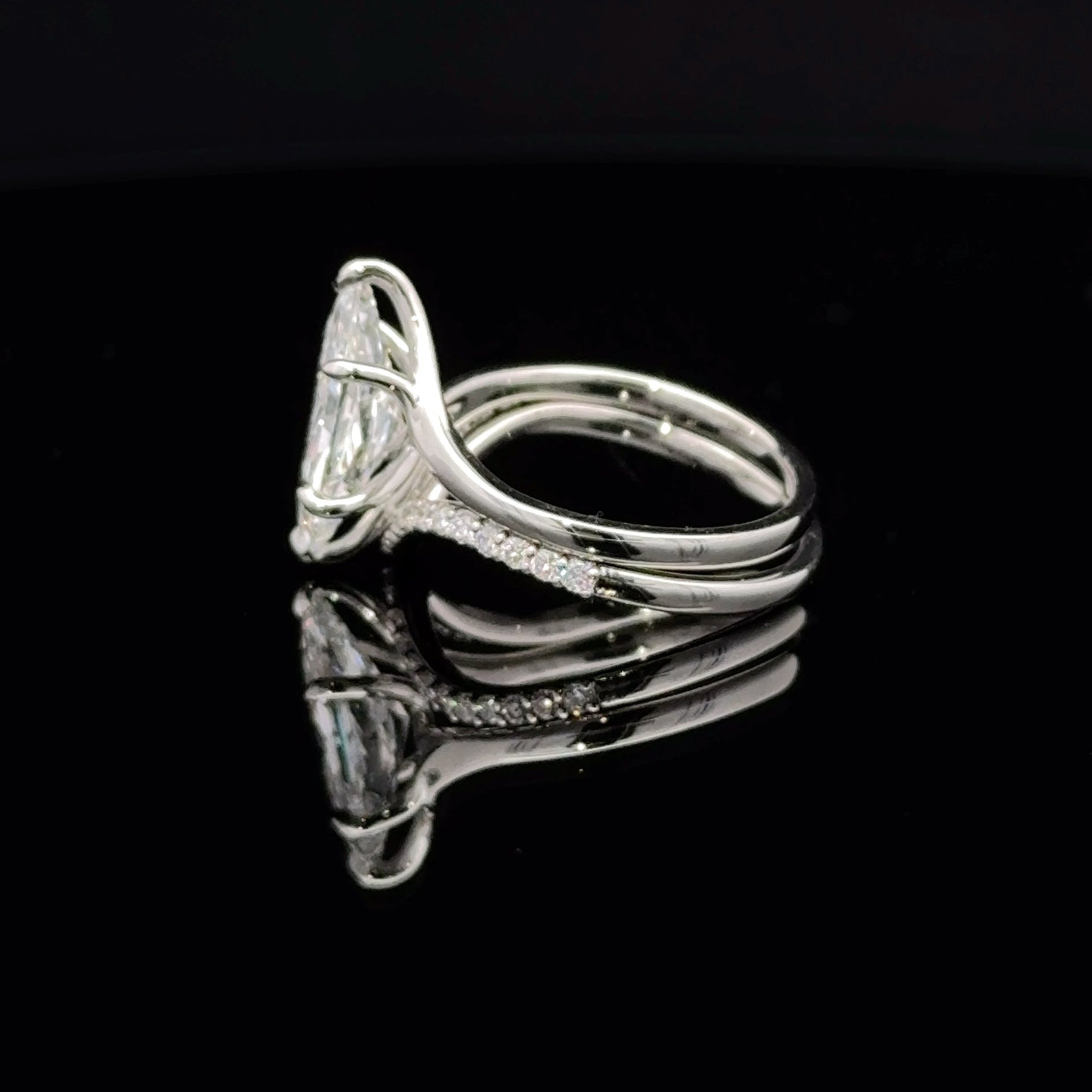 Solomon Jewelers 2 3/4 CT. T.W. Dutch Marquise Lab Diamond Bridal Ring in platinum with pave band, VVS clarity, E color.