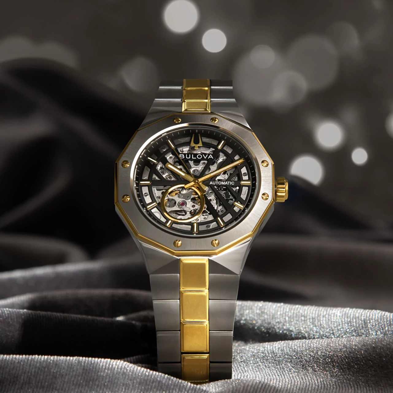 This Bulova men’s watch from the Prestige collection balances bold design with a refined presence.