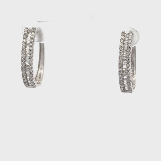 Round and Baguette Diamond Hoop Earrings for Women
