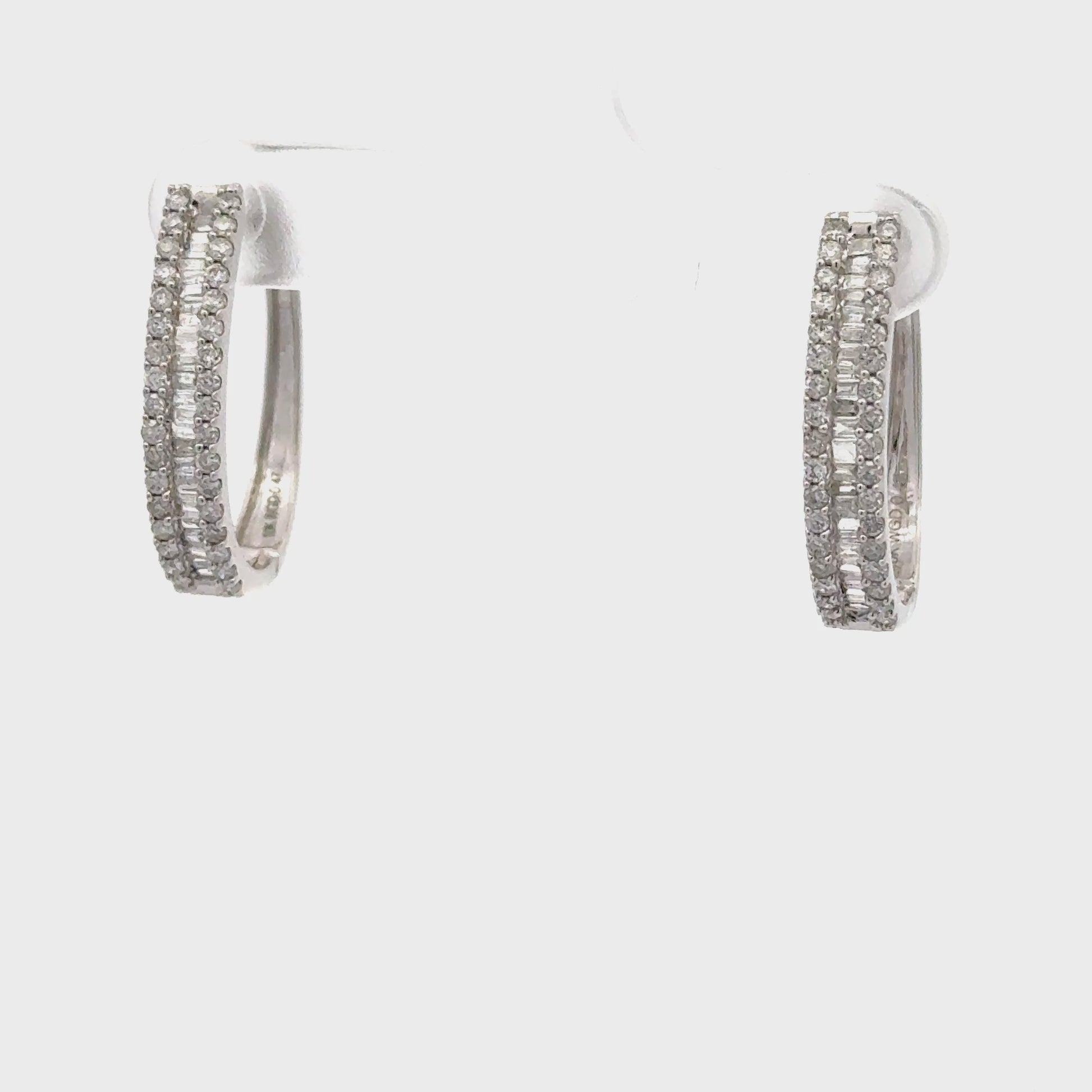 Round and Baguette Diamond Hoop Earrings for Women