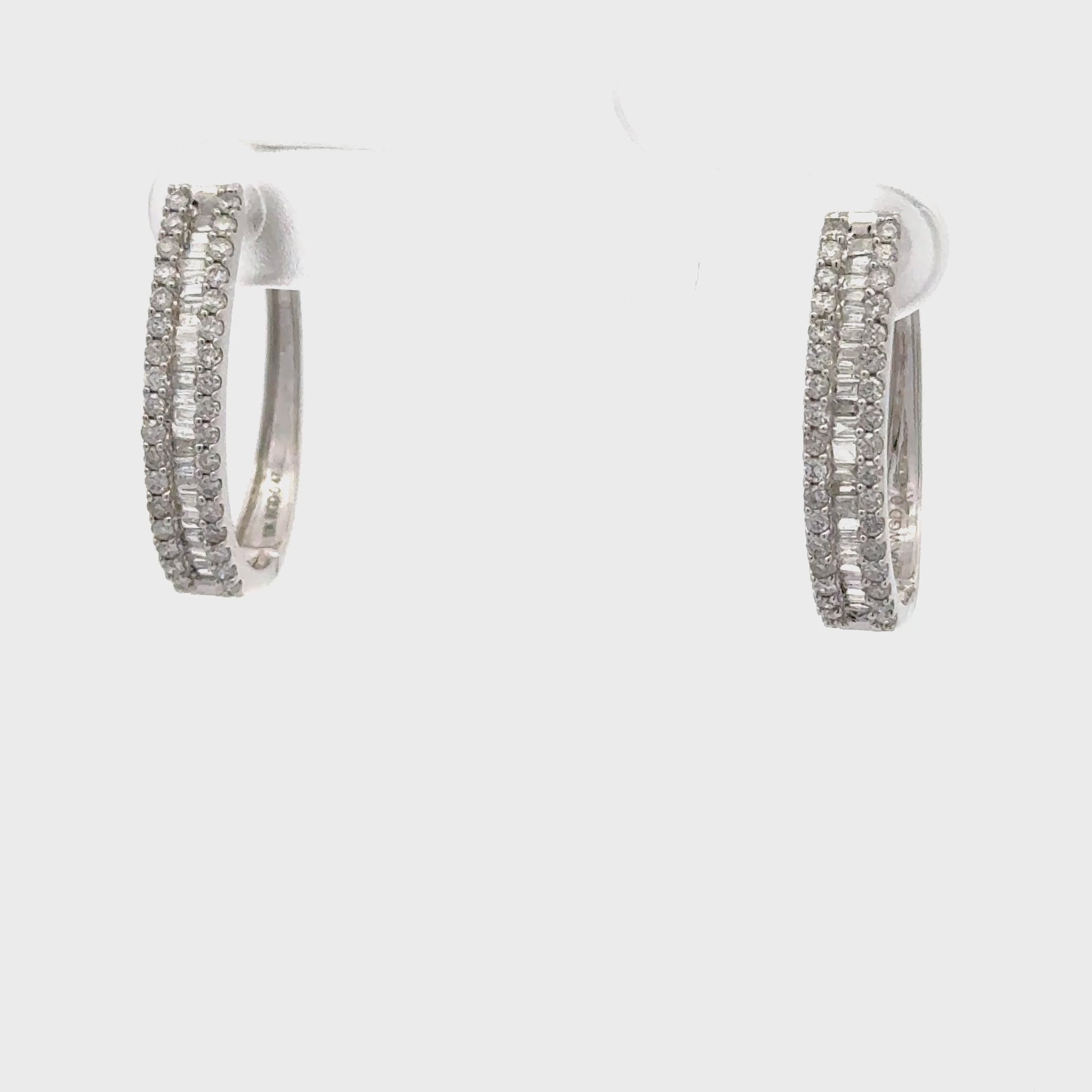 Round and Baguette Diamond Hoop Earrings for Women