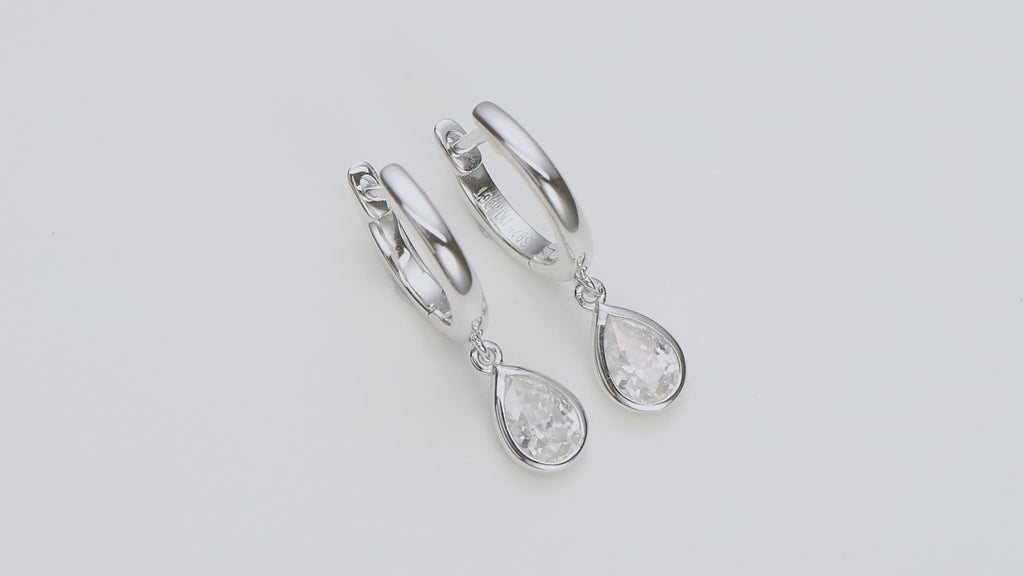 silver and moissanite tear drop earrings