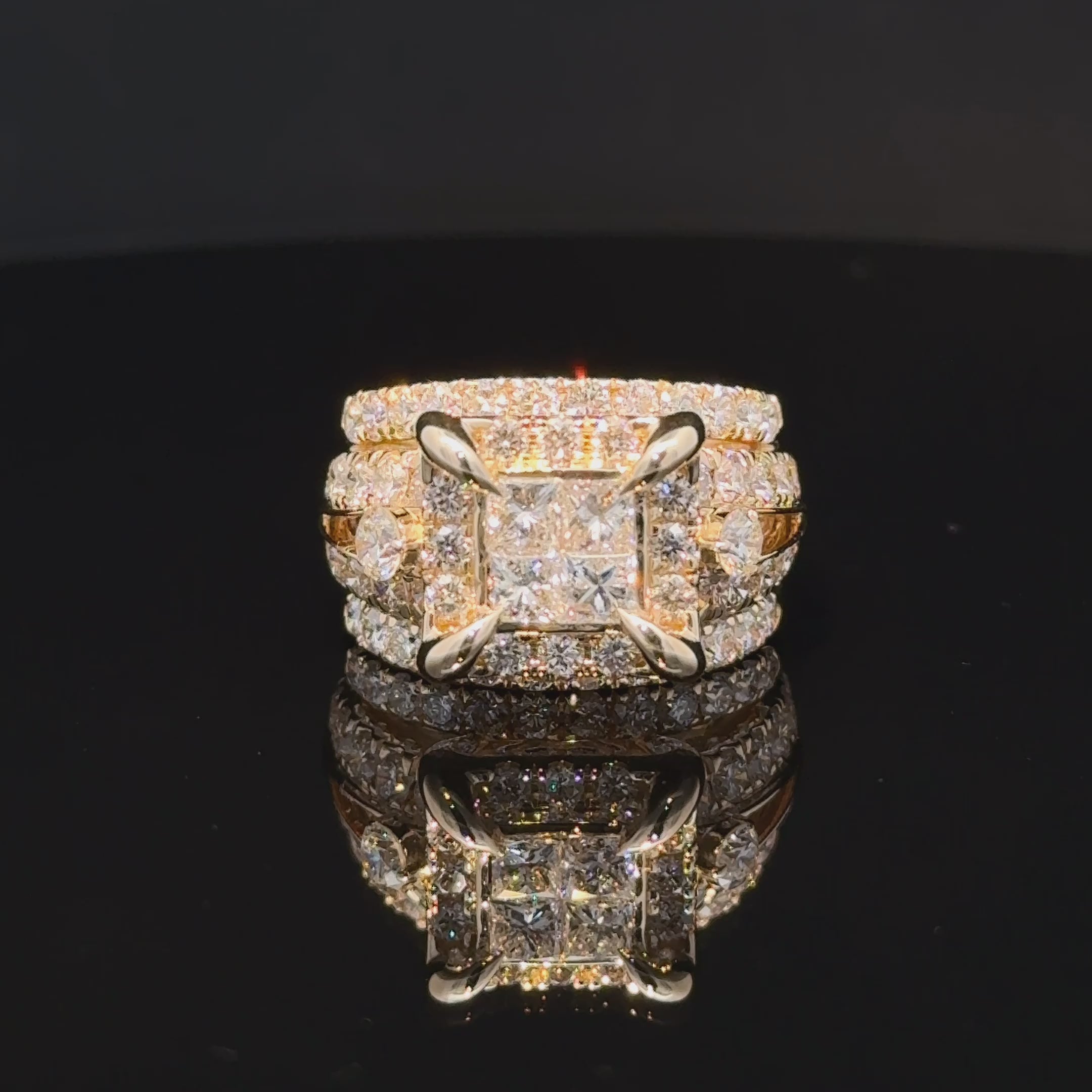 14K Gold Princess Cut and Round Diamond Quad Ring.