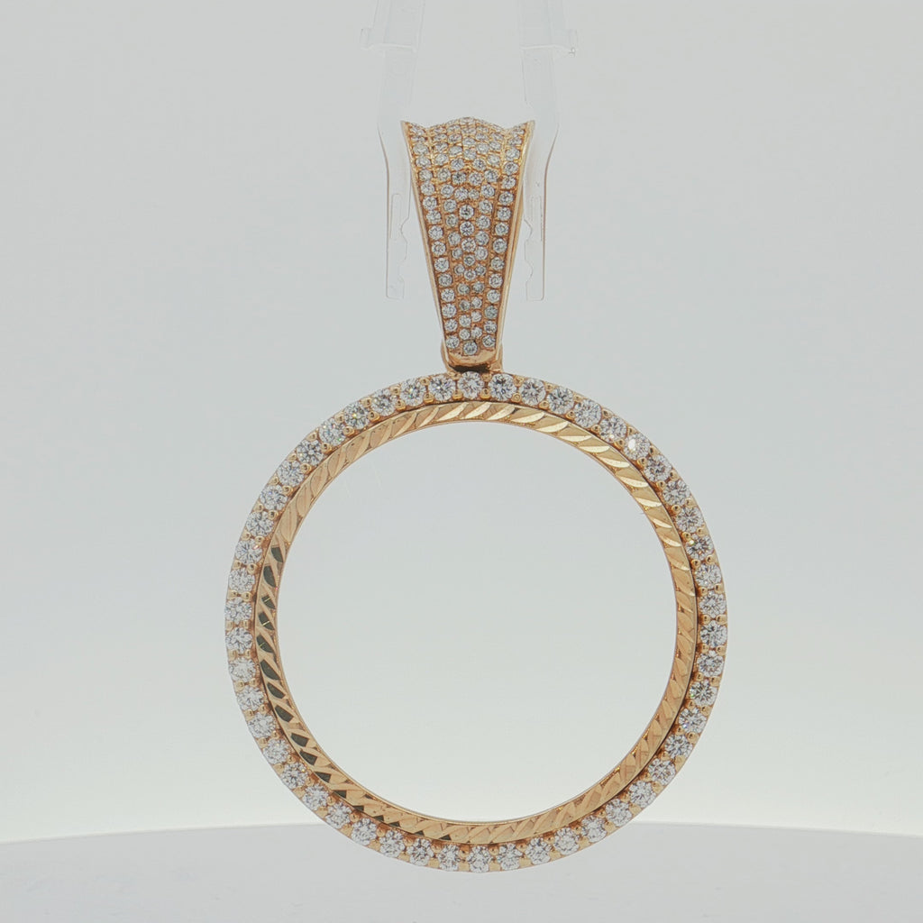 Diamond coin bezel which is perfect fit for 50 peso centenario coin. Solomon Jeweler