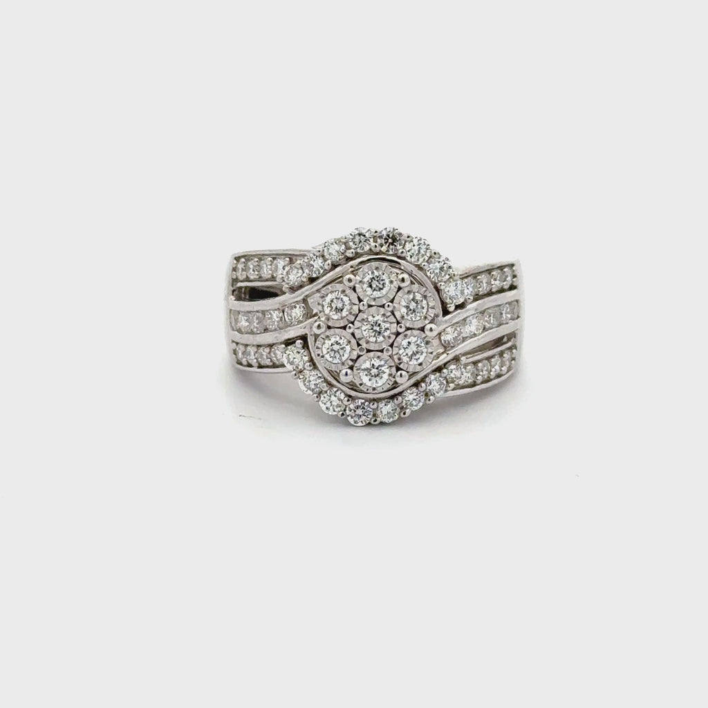 Sterling silver lab diamond engagement ring with split shank design by Solomon Jeweler