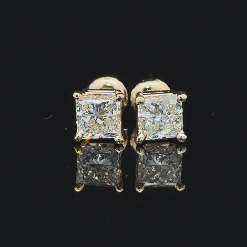 GIA Certified 2 Carat Princess Cut  Natural Diamond Stud Earrings.