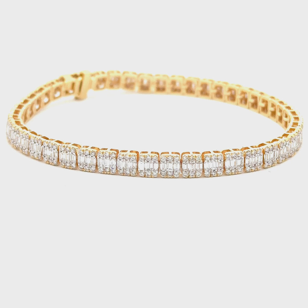 10 karat gold round and baguette lab diamond tennis bracelet
