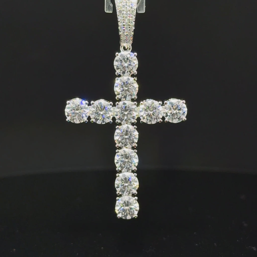 iced cross pendant close up moissanite stones