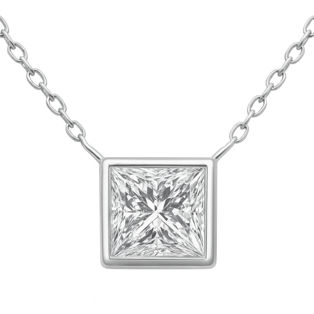 14K Gold Diamond Solitaire Necklace Close-Up