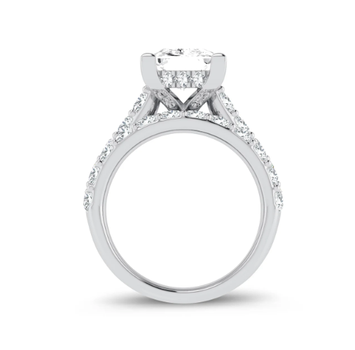 14K gold princess-cut diamond engagement ring and wedding band set for women with hidden halo