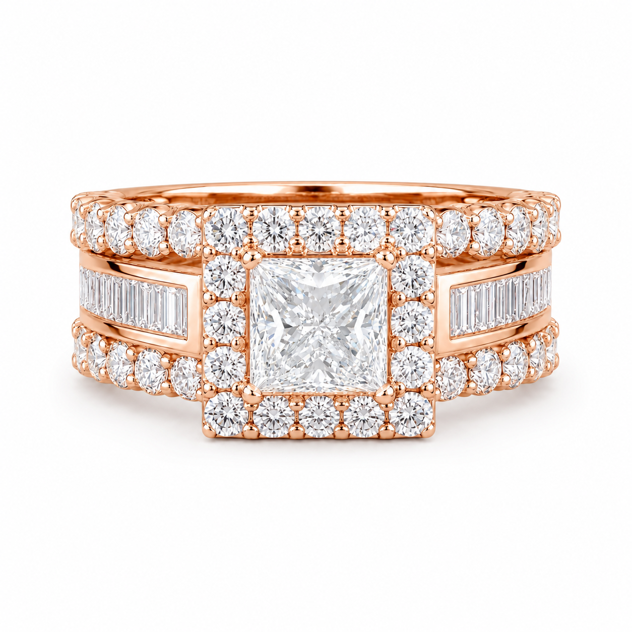 Princess-cut lab diamond engagement ring in 14k gold featuring a sparkling central diamond and elegant band.