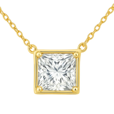 14KT Yellow Gold Princess Cut Diamond Solitaire Necklace