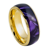 Gold ring with purple interior on a white background