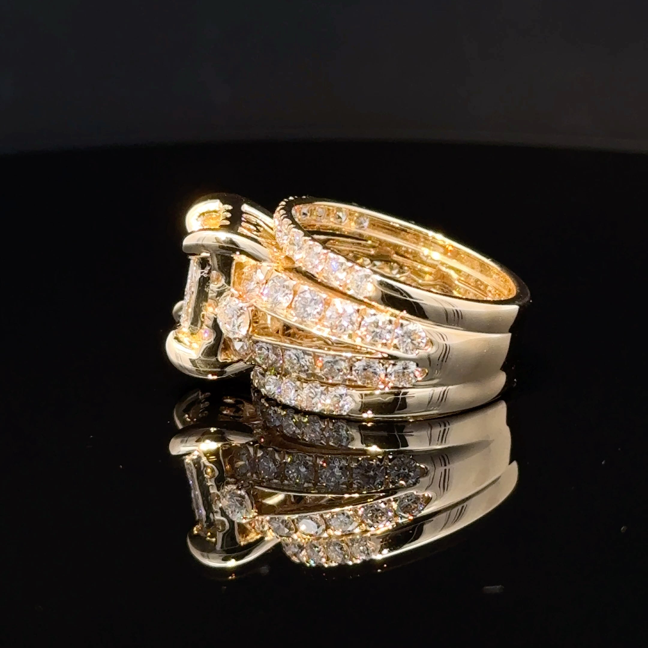 Four 1/6 CT. T.W. lab diamond princess-cut engagement ring in 14k gold, featuring a stunning design with sparkling diamonds.