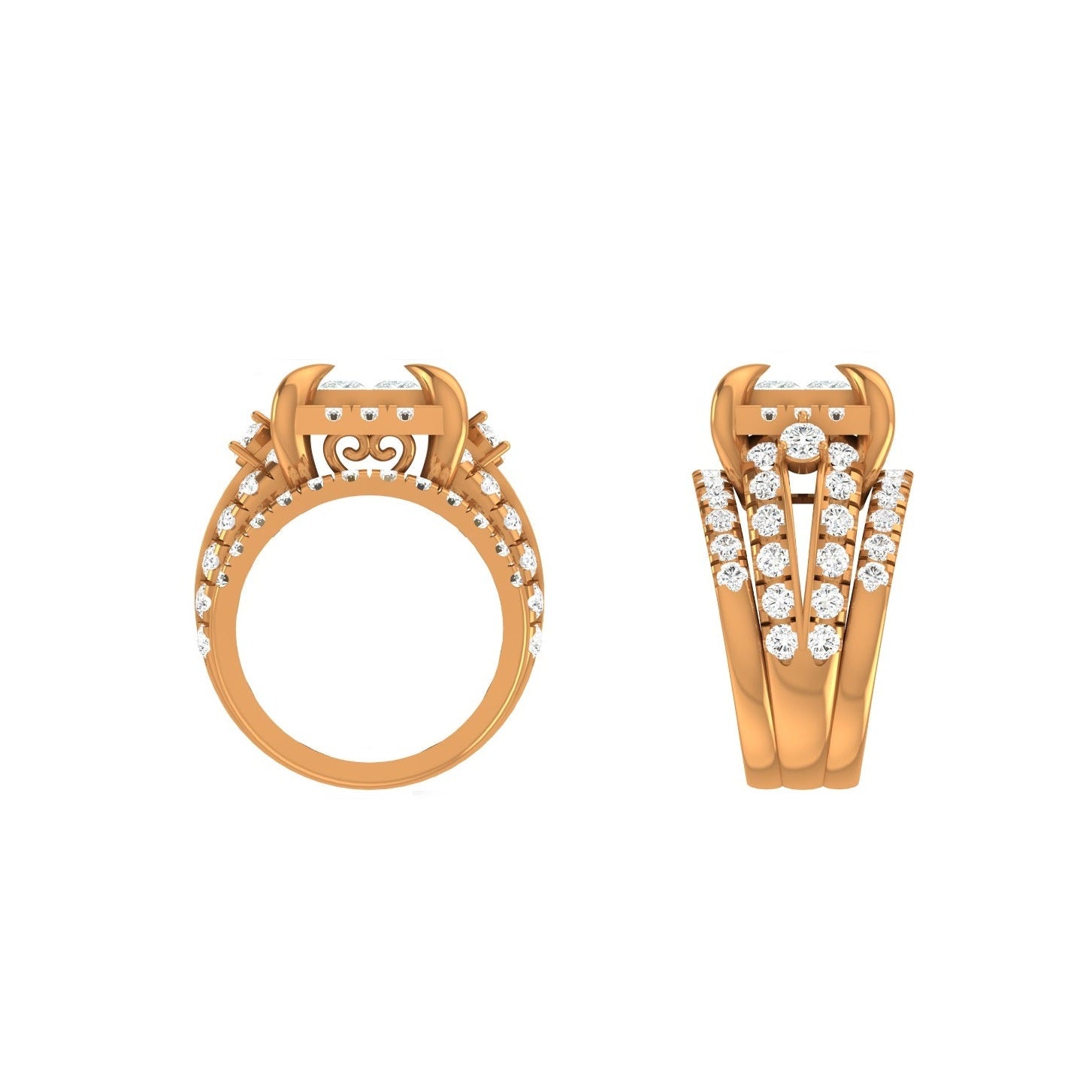 14k gold diamond engagement ring with four 1/6 ct. lab-grown princess-cut diamonds, featuring a stunning statement design.