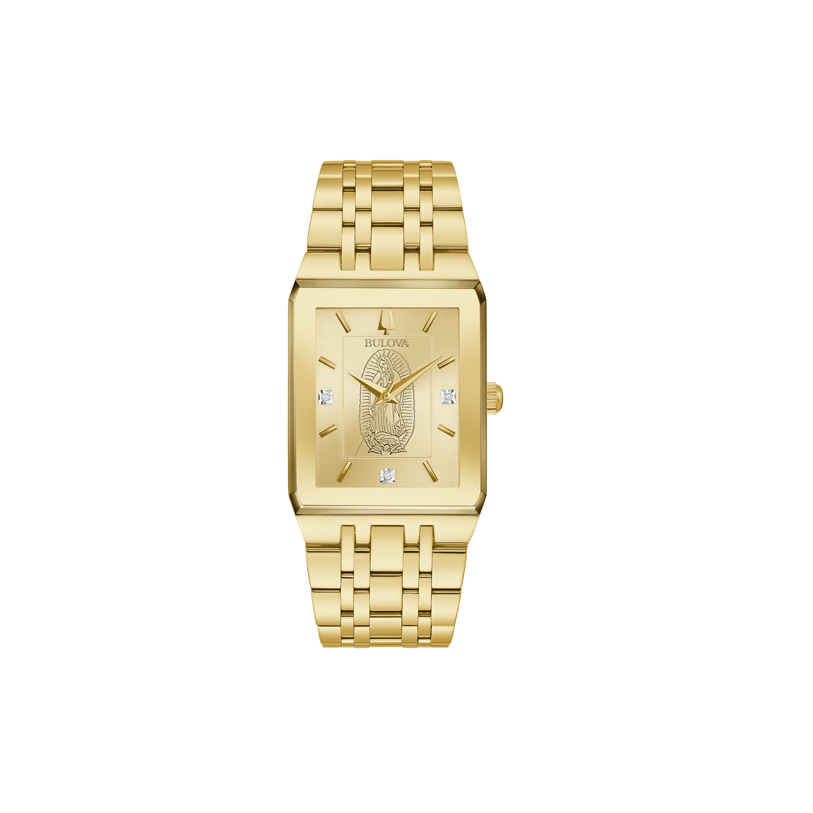 Bulova Quadra Watch with Lady of Guadalupe etched on face.