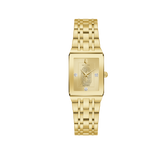 This women’s watch features a gold-tone stainless steel case, edge-to-edge faceted metalized mineral crystal, and the Basilica of Lady of Guadalupe etched on the case back.