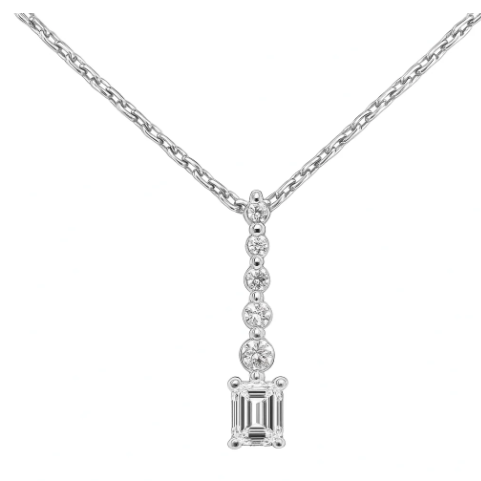 14KT White Gold Radiant-Cut Diamond Drop Necklace Front View