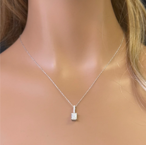 Radiant-Cut Solitaire Diamond Necklace by Solomon Jeweler