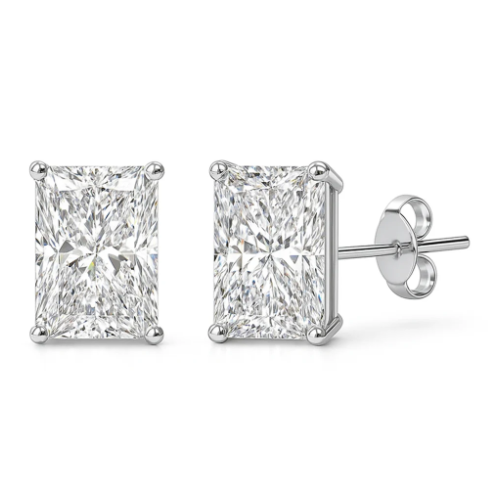 1.5 Carat Radiant Cut Natural Diamond Solitaire Stud Earrings in 14K White Gold