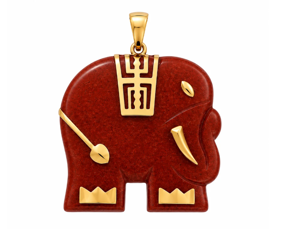 Shop a green jade elephant pendant with polished yellow gold accents—a distinctive symbol of strength, wisdom, protection and good fortune.