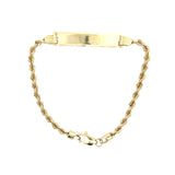 Gold rope-style baby ID bracelet in 10K gold, featuring a delicate design and engraved ID tag, from Solomon Jewelers.