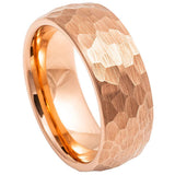 Tungsten Ring Rose Gold IP Plated Hammered Brushed Domed – 8mm