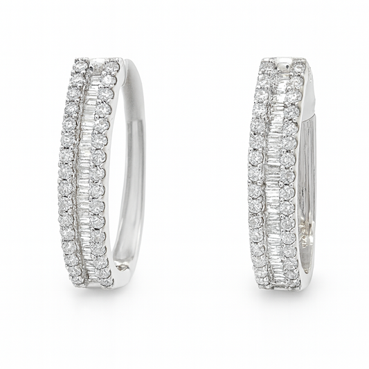 10K Gold Round and Baguette Diamond Huggie Earrings – Solomon Jeweler