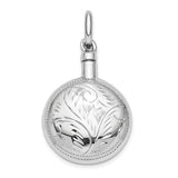 Sterling silver round ash holder urn pendant designed to hold a small portion of ashes. A timeless memorial necklace for remembrance and comfort.