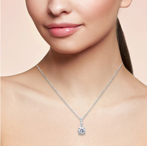 14KT White Gold Solitaire Round Diamond Pendant 