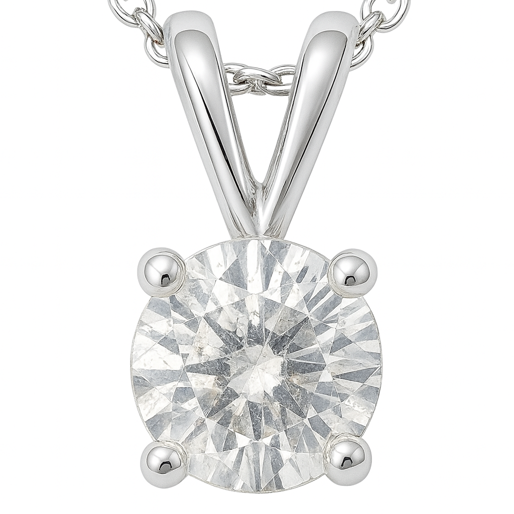 round solitaire diamond necklace in white gold